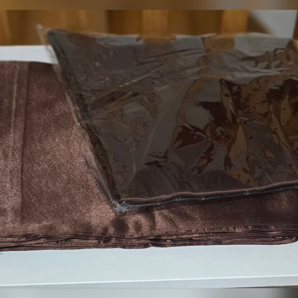 Satin silk pillowcase pair chocolate brown polyester